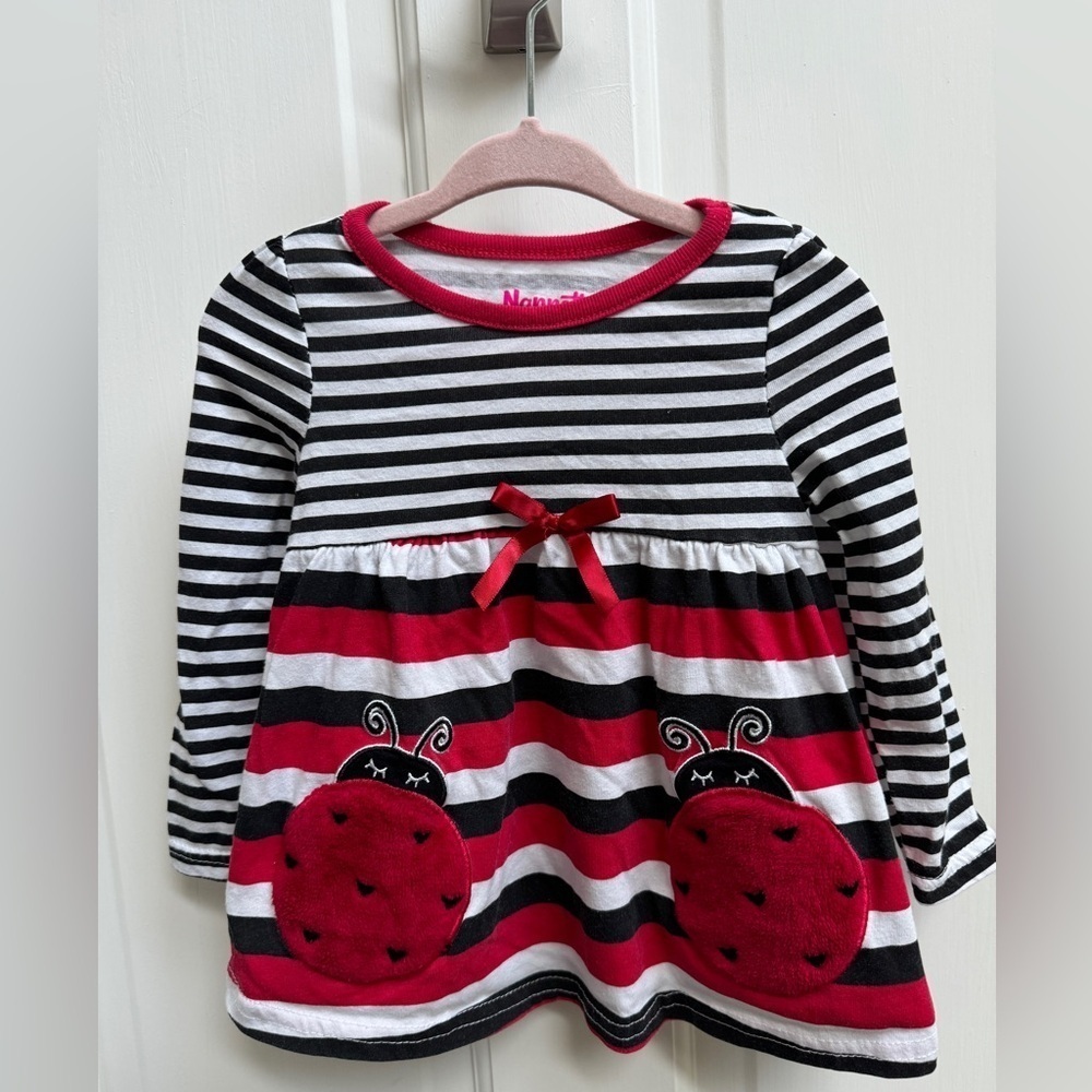 Nannette Kids 2T Red White Black Stripe Ladybug Girls Long Sleeve Blouse Top